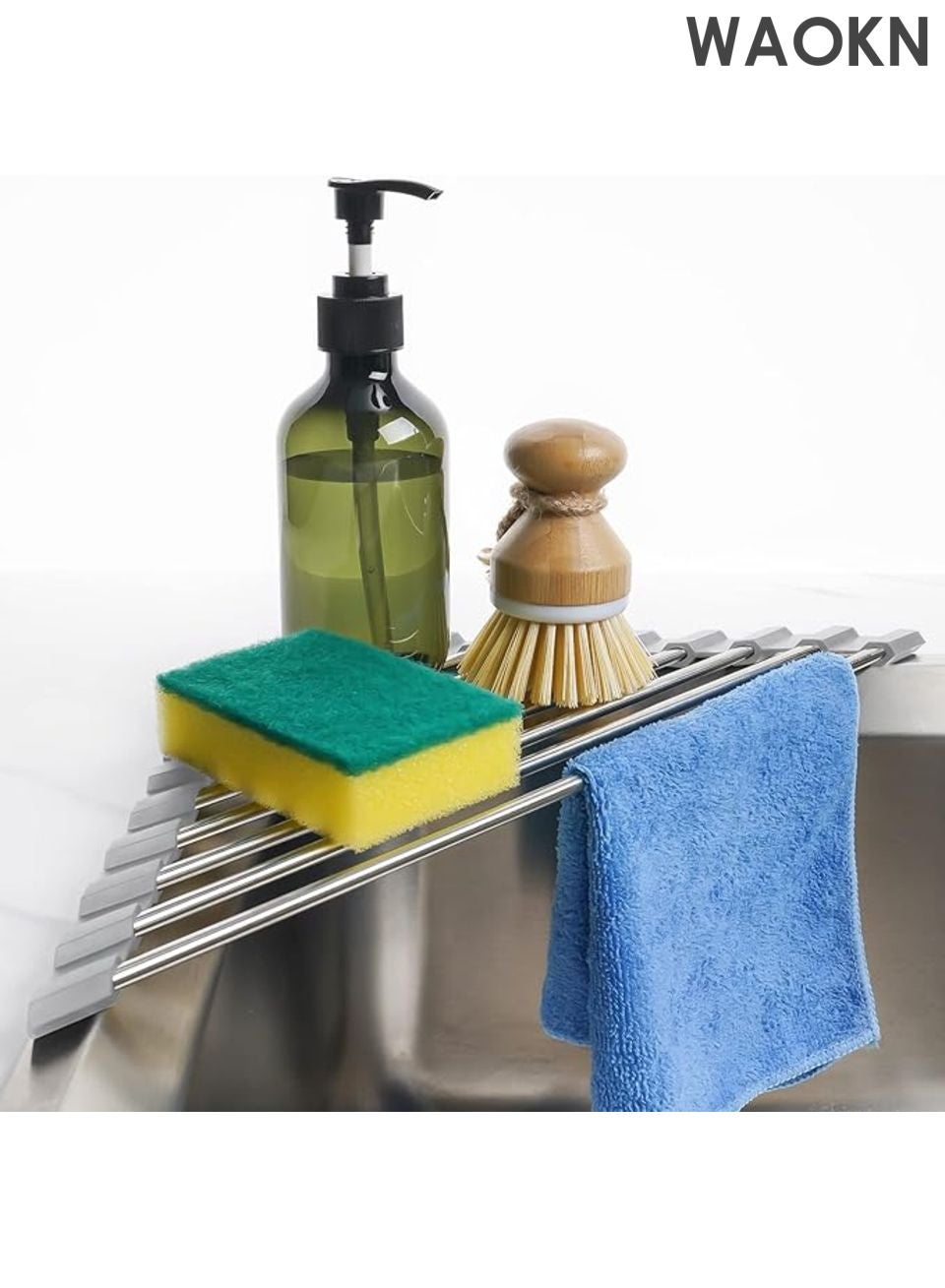 Triangle Roll-Up Dish Drying Rack , suitable for Sink Corner Small Foldable Stainless ,Steel Over , The Sink Multipurpose Kitchen Drainer Caddy Organizer Storage Space Saver Shelf Holder , easy to clean , (Gray) .